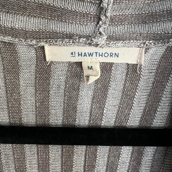 41 Hawthorn Knit Open Front Cardigan Gray Ribbed Pinstripe Long Sleeve Sz M - Picture 2 of 4